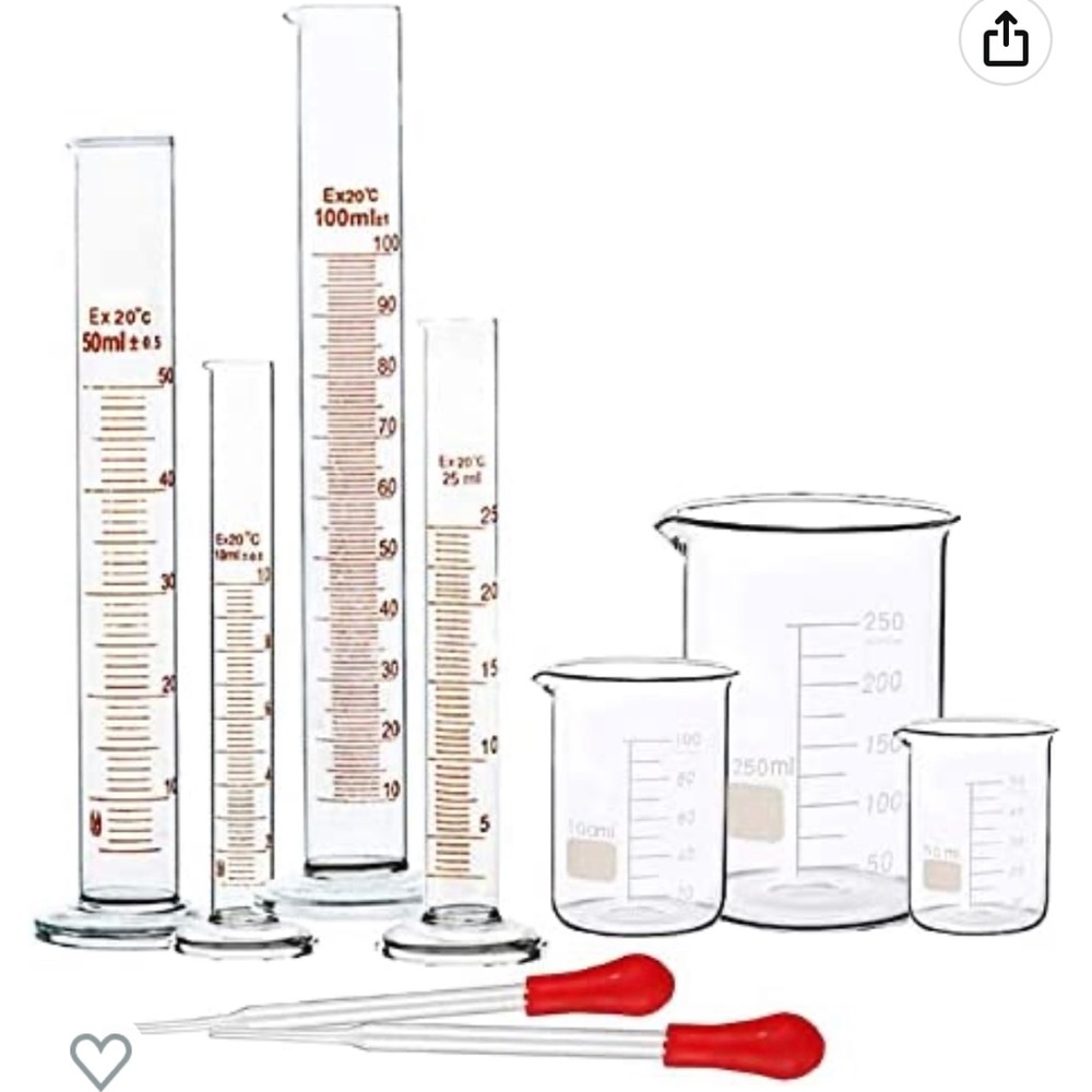 Glass Graduated Cylinder Set and Thick Glass Beaker Set w/2 Droppers